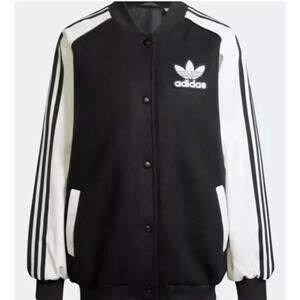 $160 Adidas SST Oversized Varsity Jacket Black White BNWT Size M Women’s IR5519